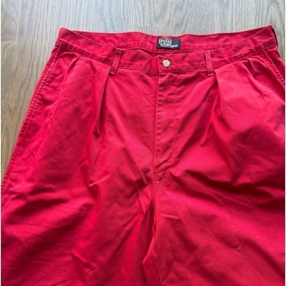 Vintage 80s Polo Ralph Lauren Pleated Pants Mens 36X32 Red 100% Cotton Made USA